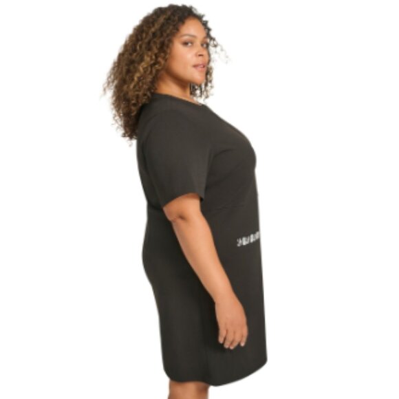 Tommy Hilfiger Plus Size Split-Neck Beaded-Pocket Dress - Black - Picture 2 of 4